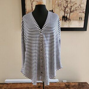 DEX stripe knit button down shirt / M